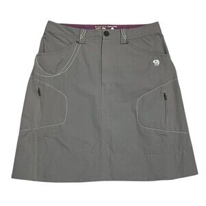 MOUNTAIN HARDWEAR Gray La Strada Ruched Adventure Skirt Hiking Zip Pockets Sz 6